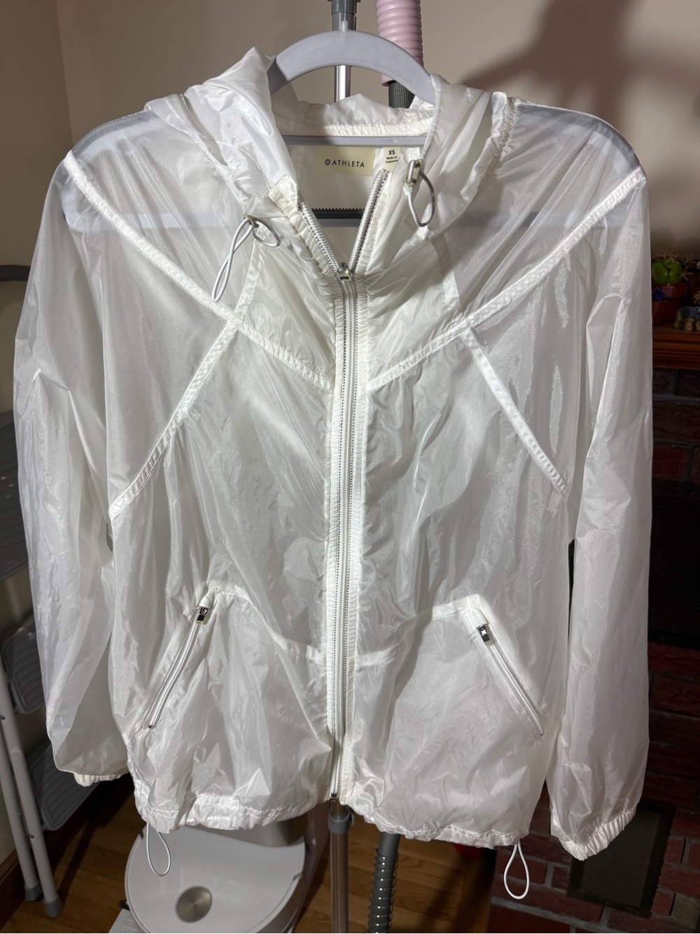 Athleta Sheer White Lightweight Hooded Windbreaker Jacket